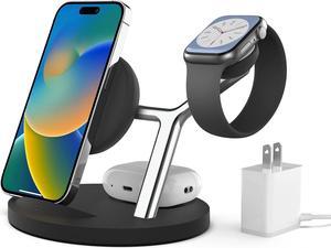 Wireless Charging Station,ZECHIN 3 in 1 Wireless Charger for iPhone 14/13/12/11/Pro/Max/XS/XR/X/8/Plus, Fast Wireless Charging Stand Dock for Apple Watch Series & Airpods(Black)