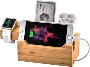 Charging Station for Apple Watches, iPhones, Air Pod Apple Watch Charger Stand Air Pods Charging Dock Bamboo Wood Charging Station with 3 USB Power Ports