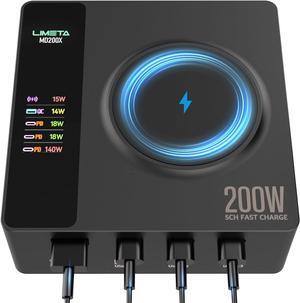 5-Port USB C Charging Station(140W Max), PD 3.1 Wireless Magnetic Fast Desktop Charger Adapter, 1 USB-A, 3 USB-C, OTA Upgrade LCD Display Charger Block for iPhone iPad Samsung Galaxy