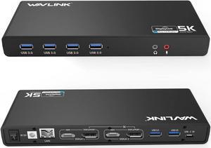 WAVLINK USB 3.0 and USB-C Dual 4K Display Laptop Docking Station,5K/Dual 4K @60Hz Docking Staion Dual Monitor for Windows and Mac,(2 HDMI & 2 DP, Gigabit Ethernet, 6 USB 3.0,Audio)