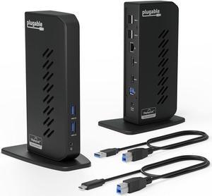 Plugable USB 3.0 and USB-C Universal Laptop Docking Station with 2 HDMI Ports for Windows, Mac, and ChromeOS (Gigabit Ethernet, Audio, 6 USB Ports)