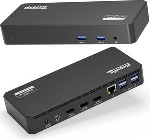 Plugable USB C Triple Display Docking Station with Laptop Charging, for Thunderbolt, USB4, or USB-C Systems, Compatible with Windows, macOS, ChromeOS laptops (3X HDMI, 6X USB 5Gbps Ports, 100W PD)