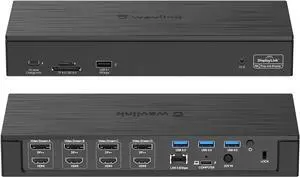 WAVLINK DisplayLink Laptop Docking Station - Quad Monitor 5K/4K@60Hz, 100W Charging - Thunderbolt 4/3, USB-C/A - M1 M2 Mac/Windows/Chrome/Ubuntu - 4 HDMI, 4 DP, 180W Power, SD 4.0 CR, 2.5Gbps LAN