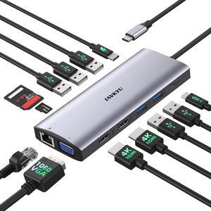 Laptop Docking Station Dual Monitor, 13 in 1 USB C HUB with Dual HDMI, VGA,100W PD, SD/TF, Ethernet, Multiple Adapter Dongle Compatible with iPhone 15 ProMax/iPhone 15Pro/MacBook//Surface Laptops