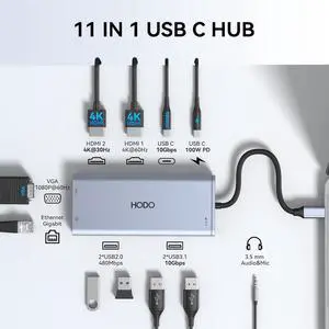 USB C Docking Station Laptop Dual Monitor for Dell HP Lenovo Surface Docking Station Dual HDMI Monitors USB C Dongle with 2 HDMI, VGA,10 G USB A/C Port, PD,US B C Hub for Laptop