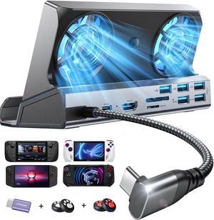 LISEN 13-in-1 Docking Station for Steam Deck OLED&ROG Ally&Legion Go, Dual Cooling Fan 5 USB Ports and 4K@60Hz, 100W Charging Port Support ROG Ally 30W Mode, Gigabit Ethernet Fit for Steam Deck OLED