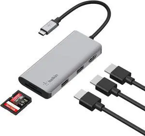 Belkin USB-C Hub, 5-in-1 MultiPort Docking Station - USB-C Docking Station for MacBook & Windows w/ 4K HDMI 1.4, 2X USB-A 3.1, SD 3.0, & Micro SD 3.0, & 5Gbps Data Transfer for Home, Office, & Travel