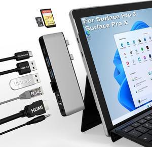 Surface Pro 9 Hub Docking Station with 4K HDMI, USB-C Thunderbolt 4 (8K@30Hz Video+40G Data+100W PD), 100M RJ45, 2 USB 3.0, SD/TF Card Slot, 3.5mm Audio, Triple Display for Surface Pro 9/Pro X