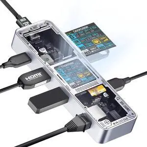 DOCKCASE Explorer Edition Visual Smart USB C Hub (6-in-1) with HDMI Port 4K@60Hz,Gigabit Ethernet,USB-C and 2 USB-A 5Gbps Data Ports, 100w PD Power Delivery, for MacBook Air/Pro, XPS, and More