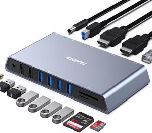 BENFEI 12-in-1 USB Type-A/USB Type-C Docking Station with Dual HDMI Display/6*USB Ports/SD/TF Card Reader/Gigabit Ethernet Network/3.5mm Female Headphone Jack Compatible with Windows and Mac
