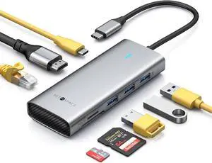 USB C HUB Multiport Adapter, SETMSPACE USB Type C HUB with Ethernet, 4K@60Hz HDMI, USB 3.0 Port, TF SD Card Reader and 100W PD, USB C Dongle for Laptop Tablet and Phone