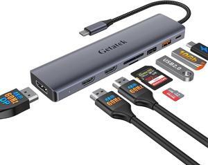 USB C Hub Triple Display, 8-in-1 USB C Laptop Docking Station With 1 Display Port 4K@60HZ & 2 HDMI 4K@60HZ, 100W Delivery, 1 * USB 3.2 10Gbps, 1 * USB 2.0, SD/TF Card Slot, Compatable With MacBook Etc