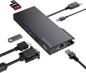 WAVLINK USB 3.0 Mini Docking Station Dual Display, 2K HDMI, 2K VGA, 9 in 1 Adapter with Detachable SD/TF Card Read, 1Gbps Ethernet Port, 5Gbps USB3.0 for Laptop Windows MacOS