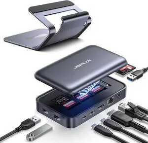 JSAUX Docking Station & Laptop Stand, 10 in 1 USB-C Docking Station, Laptop Docking Station with 4K HDMI, 100W PD, USB 3.0, 1000Mbps LAN, SD/TF, Audio for MacBook/Lenovo//HP/Steam Deck/ROG Ally