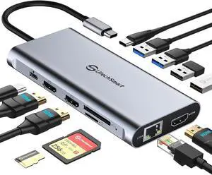 UtechSmart USB C Hub, 3 HDMI Docking Station Triple Display 12 in 1 USB C Laptop Adapter with 4K HDMI PD3.0 SD TF Card Reader Gigabit Ethernet for MacBook Pro/Air/M1/M2 & Windows