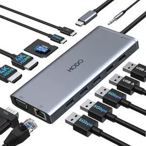 USB C Docking Station Dual Monitor HDMI for  HP, Laptop Docking Station USB Type C Hub Multiport Adapter Dongle Thunderbolt 3 USB-C to 2 HDMI,Ethernet,VGA,5 USB A,PD,SD/TF,Audio for Lenovo,Surface