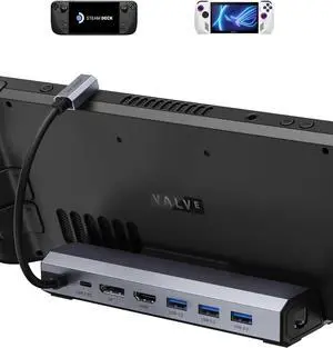 JSAUX Docking Station for Steam Deck/Rog Ally, 7-in-1 Steam Deck Dock with HDMI 4K@60Hz, DisplayPort, Gigabit Ethernet, 3 USB-A 3.0 and USB-C Charging Port Compatible with Valve Steam Deck Oled-HB0702