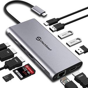 Docking Station, USB C Hub UtechSmart 12 in 1 USB C Dock Triple Display with 2*4K@60Hz HDMI, Displayport, 100W PD, 4 USB Ports, RJ45 Ethernet, USB C Data, SD/TF for MacBook, , HP, Lenovo, Huawei