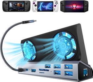 Steam Deck/Rog Ally/Switch/Legion Go Dock, 4K@60Hz Steam Deck OLED Docking Station with Dual Fan,10-in-1 Stream Dock, HDMI 2.0, 1000Mbps Ethernet, 100W PD Charging Port, 5*USB, SD&TF