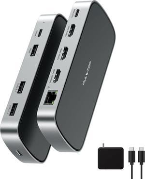 3 HDMI Triple USB C Docking Station, PULWTOP Laptop Docking Station Dual 4K Display for Macbook M1/M2/M3/Windows, Universal USB C Dock with Power Adapter, PD, 10Gbps USB C/A Data,2 USB-A 2.0, Ethernet
