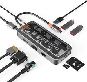 Docking Station Dual Monitor MEANHIGH 10 in 1 USB C Laptop Docking Station with HDMI 4K, VGA, 3 USB Port, PD 100W, SD/TF, 3.5mm Audio, Ethernet Multiport Adapter for Windows MacBook Air Pro  HP