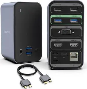 DOB SECHS for MacBook Pro Docking Station Dual Monitor, 15-in-2 Dual Display USB C Laptop Docking Station for MacBook Pro/Air with 2 4K HDMI, VGA, USB-C & 6 USB, 87W Charge, RJ45, 3.5mm Audio, PD3.0