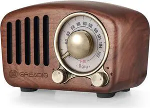 Vintage Radio Retro Bluetooth Speaker- Greadio Walnut Wooden FM Radio with Old fashioned Classic Style, Strong Bass Enhancement, Loud Volume, Bluetooth 5.0 Wireless Connection, TF Card & MP3 Player