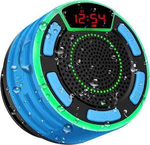 IPX7 Waterproof Speaker, BassPal Bluetooth Portable Wireless Shower Speakers with LED Display, FM Radio, Suction Cup, Light Show, TWS, Loud Stereo Sound for Pool Beach Home Party Travel Outdoors