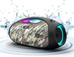 MEE audio PartySPKR Bluetooth Wireless Speaker, Powerful 60W RMS Stereo Sound, 2 Subwoofers, Portable Speaker for Outdoor, Camping, Beach, Camo