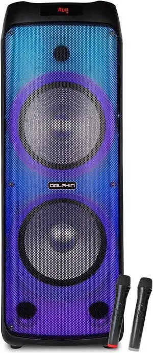 Dolphin SPF-1212R Powerful Sound & BASS | Portable Rechargeable Big Party Speaker | Dual 12", 3X 1 Tweeters | LED Party Lights, Handles and Wheels