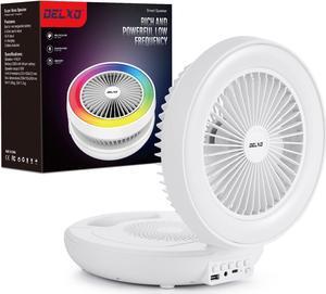 Delxo Portable Fan Bluetooth Speakers Rechargeable,Wireless Bluetooth Speaker with LED Night Light for Bedroom,Large Battery Power Radio Speaker with USB-C Charging White