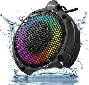Ortizan Waterproof Shower Bluetooth Speaker, Portable Wireless Speaker with HD Sound, Stereo Pairing, LED Light, FM Radio, Floating, Outdoor Speaker for Kayaking, Beach, Hiking, Gifts for Men, Women