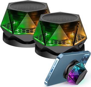 EGKimBa Magnetic Diamond Bluetooth Speaker, Small Wireless Speaker with Multi RGB Color Light Show, Portable Phone Stand for iPhone, Android, TWS Pairing- 2 Pieces