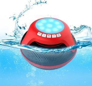 Portable Bluetooth Speakers,Wireless Floating Speaker Stereo with Waterproof IPX7 and Colorful LED Light,10 Meters Bluetooth Range Shower Speaker for Outdoor Pool Hot Tub Gifts (Red and Black)