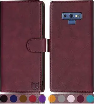 SUANPOT for Samsung Galaxy Note 9 6.4" with RFID Blocking Leather Wallet case Credit Card Holder, Flip Folio Book Phone case Cover Purse Poket for Women Men for Samsung Note 9 case Wallet Wine Red
