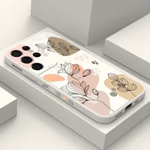 for Samsung S21 Ultra Case, for Samsung Galaxy S21 Ultra Case Floral Creative Sides Phone Cover Fashionablee Designs Soft Silicone Slim S21 Ultra Phone Case-Morandi White