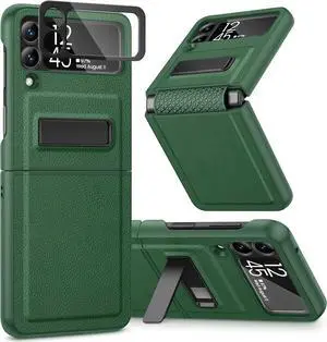 Caka for Galaxy Z Flip 3 5G Kickstand Case, Z Flip 3 Case with Camera Protector Hinge Protection Heavy Duty Shockproof Protection Wireless Charging Cover for Samsung Galaxy Z Flip 3 Green