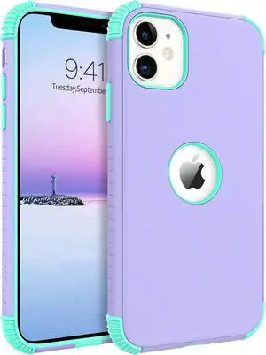 BENTOBEN for iPhone 11 Phone Case, Heavy Duty 2 in 1 Full Body Rugged Shockproof Protection Hybrid Hard PC Bumper Drop Protective Girls Women Boy Men, Purple/Mint
