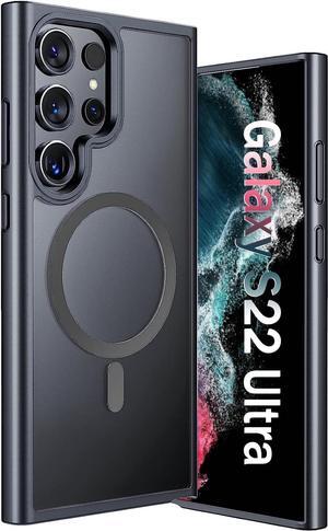 for Samsung Galaxy S22 Ultra Mag-safe Case,Slim Shockproof Protective Cover with Magnetic,Frosted Hard Back Soft Silicone TPU Bumper Phone Case Compatible Galaxy S22 Ultra 6.8inch,Matte Black
