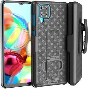 Designed for Samsung Galaxy A12 Case with Belt Clip Holster - Kickstand Cover Phone Case - Black
