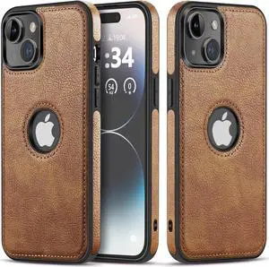 for iPhone 15 Case Vegan Leather Slim Luxury Elegant Vintage Phone Cover 2023 6.1 Inch (Brown)