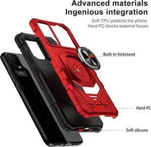 for TCL ION X/V, 40Z (T430W/T607DL) - Shockproof Protective Phone Case w/Ring Stand - RS7 Red