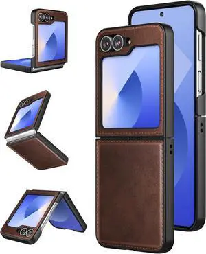 Foluu for Samsung Galaxy Z Flip 6 5G Case, Galaxy Z Flip 6 Leather Case, PU Leather + Hard PC Shell Ultra Thin Slim Durable Protective Phone Case Cover for Samsung Galaxy Z Flip6 5G 2024 (Brown)