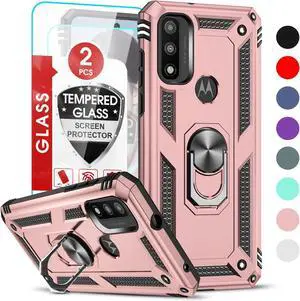 LeYi for Motorola Moto G Play 2023 Phone Case, Moto G Pure/G Power Case 2022 with 2 Pcs Tempered Glass Screen Protector, Military-Grade Protective Motorola G Play 2023 Case with Kickstand, Rose Gold