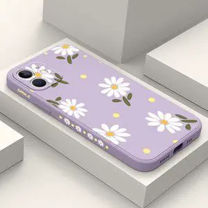 for iPhone 12 Case, for iPhone 12 Phone Cover Astronaut Floral Butterfly Print Creative Design Anti Scratch Soft Microfiber Lining Liquid Silicone Phone Case iPhone 12-Daisy Purple