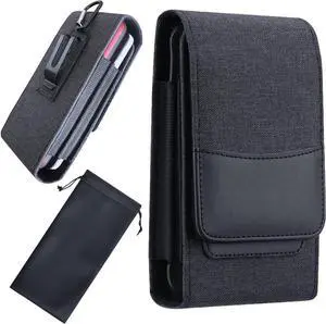 One Case Two Phones, Dual Phone Holster Pouch with Belt Clip, Hook and Loop Closure for iPhone 16 15 14 13 12 Pro Max, Moto G15,Edge 50,Galaxy Note 20 Ultra, S25 Ultra S24+A56-Black