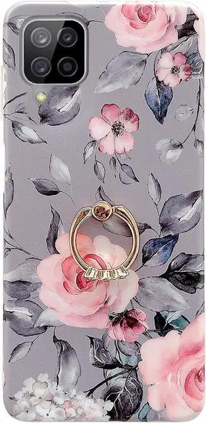 Qokey Compatible for Samsung Galaxy A12 Case,Bling Cute for Women Girls with 360° Rotatable Ring Kickstand Soft TPU Shockproof Cover Designed for Galaxy A12 6.5 inch 2020 Released Gray Red Flower Qokey Compatible for Samsung Galaxy A12 Case,Bling Cute for Women Girls with 360° Rotatable Ring Kickstand Soft TPU Shockproof Cover Designed for Galaxy A12 6.5 inch 2020 Released Gray Red Flower