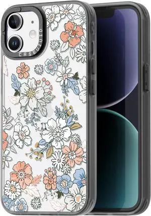 Compatible for iPhone 11 Case Cute Aesthetic - Durable Fashion Funny Phone Case - Girly Lovely Flower Pattern Print Cover Design for Woman Girl 6.1 inches Black