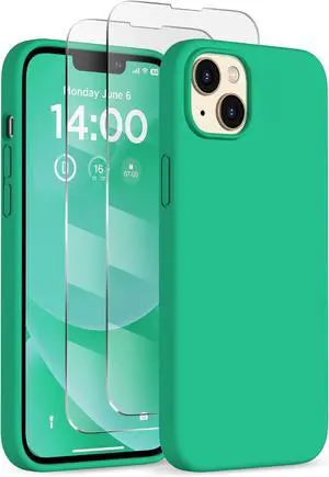 Designed for iPhone 14 Plus Case Silicone, with 2X Screen Protectors, Full Body Shockproof Protective Cover, Liquid Silicone Slim Thin Phone Case for iPhone 14 Plus 6.7", Emerald Green