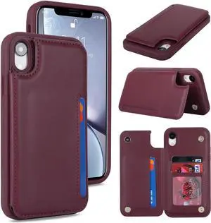 iCoverCase Compatible with iPhone XR Case with Card Holder, Wallet Phone Case for Women Men RFID Blocking PU Leather Protective Case 6.1 Inch (Wine Red)